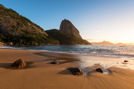 Sunrise in the Beach with the Sugarloaf Mountain, Rio de Janeiro, Brazil