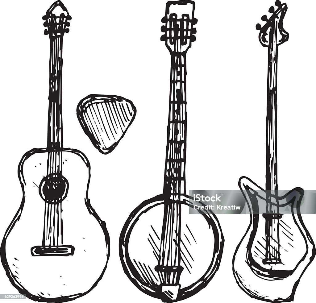 Plectro de guitarra, guitarra y banjo - arte vectorial de Banjo libre de derechos