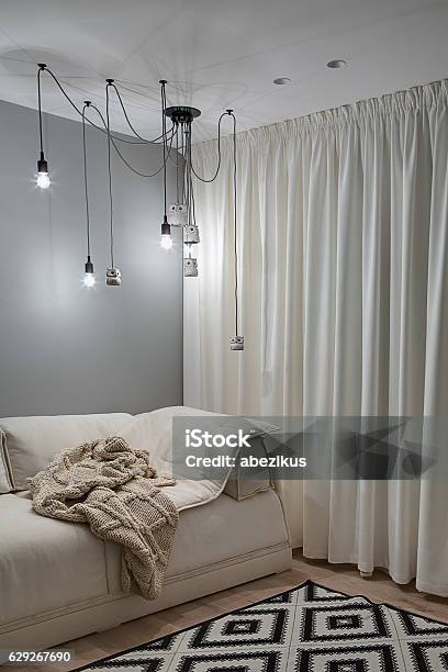 Room In Modern Style Stock Photo - Download Image Now - Curtain, Apartment, Architecture