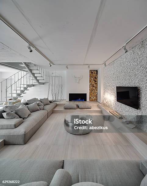 Interior In Modern Style Stock Photo - Download Image Now - Apartment, Architecture, Atmospheric Mood