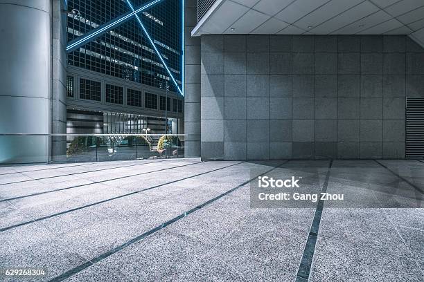 View Night Downtown Cityscape Of Hong Kong From Skywalk Stock Photo - Download Image Now