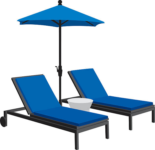 파티오 가구 실루엣 - outdoor chair beach chair umbrella stock illustrations