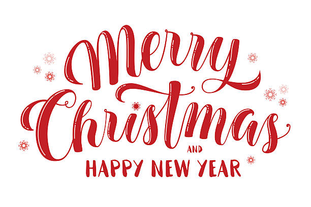 ilustrações, clipart, desenhos animados e ícones de feliz natal e feliz texto de ano novo, letras, saudações - lettering
