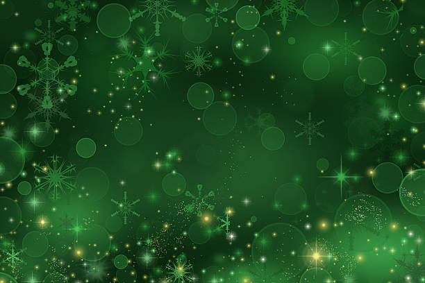 Green Christmas Background Green Christmas background with snowflakes and sparkles green color stock pictures, royalty-free photos & images