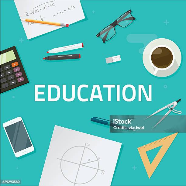 Ed Objects Education Objects On Work Desk School Math Lesson Study Concept Stock ...