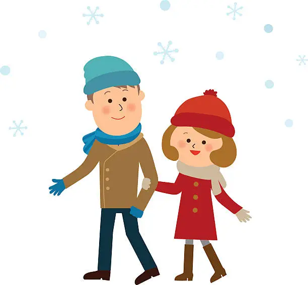 Vector illustration of sweet couple in the snow