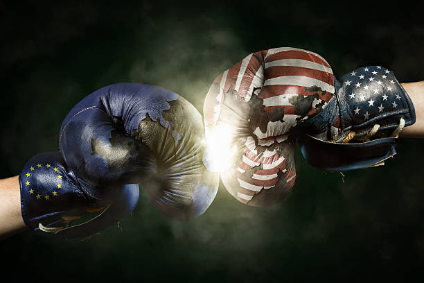 istock Political Crisis between USA and EU symbolized with Boxing Glove 629294670