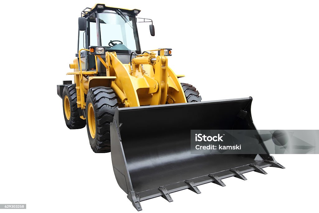 Modern tractor. Modern tractor isolated on a white background. Bulldozer Stock Photo