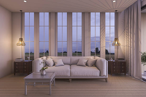 istock 3d rendering white sofa in beautiful living room near sea 629303342