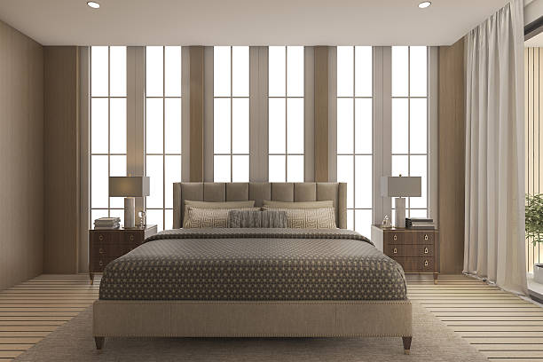 istock 3d rendering luxury bedroom with high beautiful window 629303440