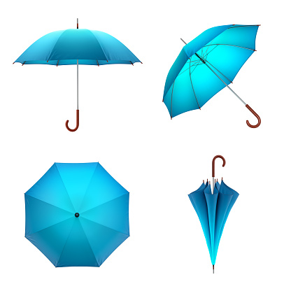 Blue umbrella isolated on white background. 3D illustration