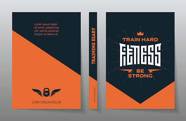 Cover of the training diary. A4 Brochure design template, vector Cover of the training diary. A4 Brochure design template, vector. Flyers report. Magazine poster with motivational slogans. Fitness - original lettering. gym designs stock illustrations