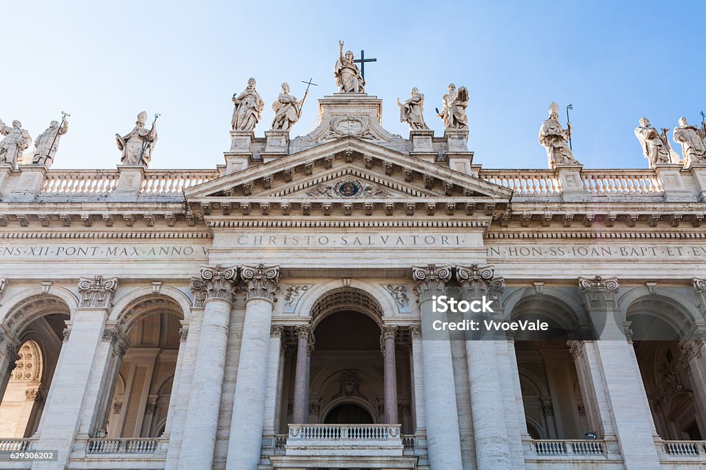 facade of the Lateran Basilica in Rome city facade of Papal Archbasilica of St John in Lateran (Basilica di San Giovanni in Laterano) in Rome city Architecture Stock Photo