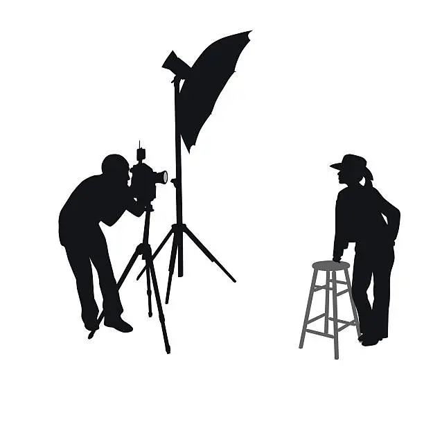 Vector illustration of Cowgirl Photo Shoot Silhouette Vector