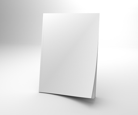 Maqueta de revista de ilustración 3D de la esquina de apertura en blanco. photo