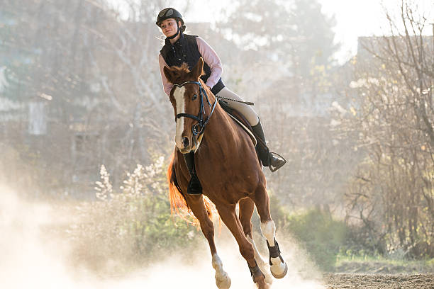 istock Young girl riding a horse 629320964
