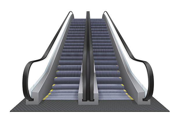 doppelte realistische vektor rolltreppe isoliert auf dem weißen hintergrund. oben - escalator staircase steps moving up stock-grafiken, -clipart, -cartoons und -symbole