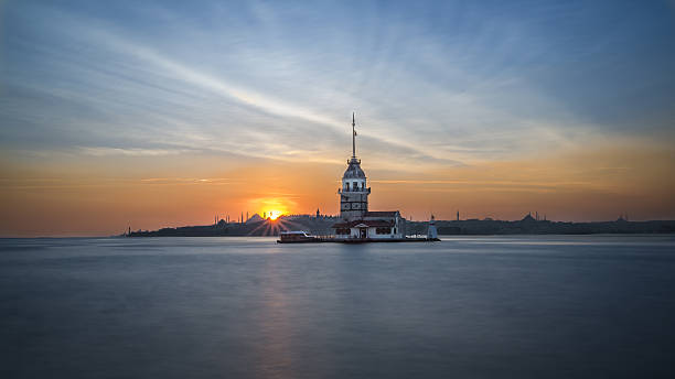 istock Panoramic view of Maiden's tower from shore during sunset 629321694