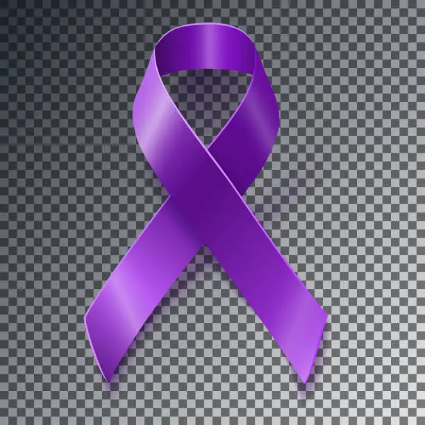 Vector illustration of Purple awareness ribbon over geometric background