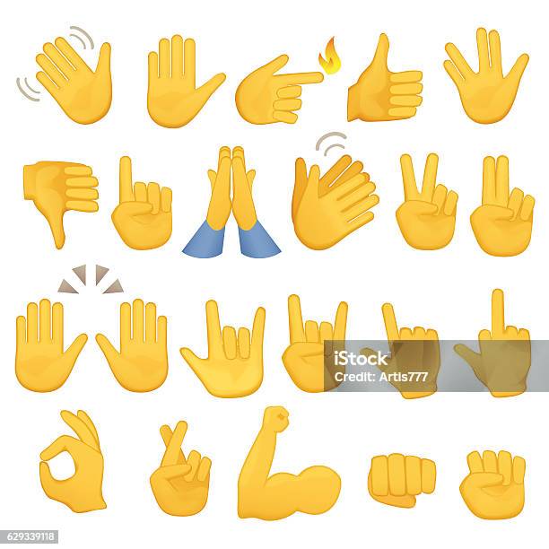 Set Of Hands Icons And Symbols Emoji Hand Different Gestures Stock Illustration - Download Image Now