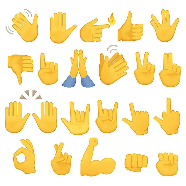 Vector illustration of Set of hands icons and symbols. Emoji hand . Different gestures