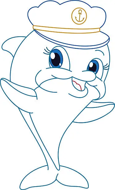 Vector illustration of artoon Dolphin, Coloring Page Illustration