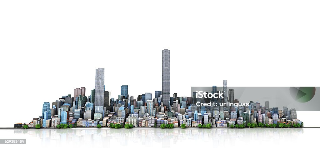 Urban skyline. Urban skyline. View to modern city from high-rise buildings on white background. 3d illustration City Stock Photo