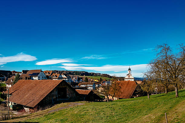 istock Houses On Field Against Sky At Knutwil 629354603