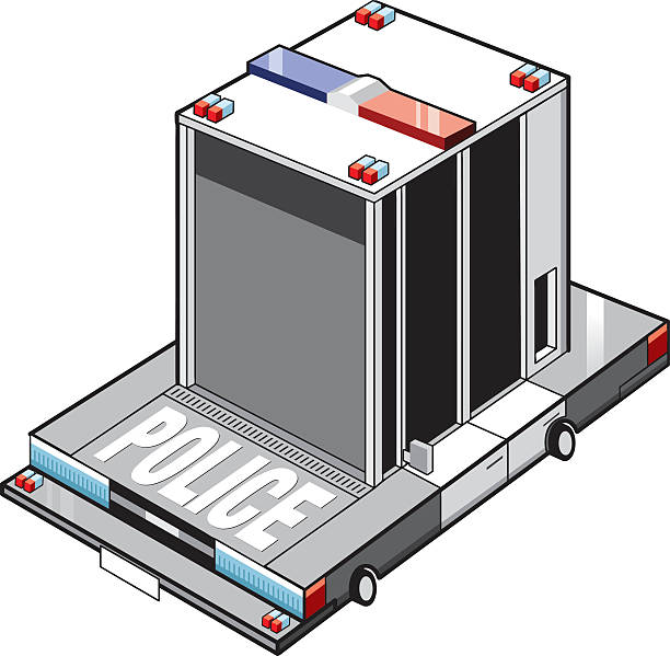 ilustrações de stock, clip art, desenhos animados e ícones de vector police car - emergency services car urgency isometric