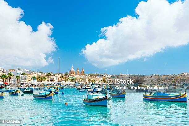 Marsaxlokk Harbor Malta Stock Photo - Download Image Now - Malta, Marsaxlokk, Bay of Water