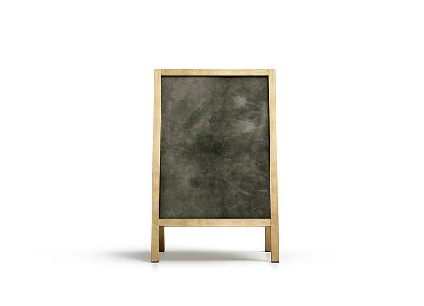 istock Blank outdoor chalkboard stand mockup, isolated, front view 629357442