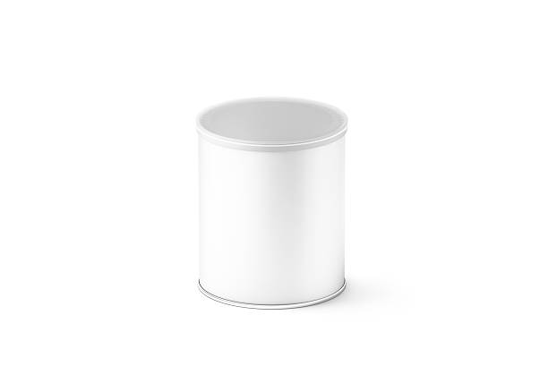 mockup scatola cilindro piccolo cartone bianco bianco, isolato - can canned food container cylinder foto e immagini stock