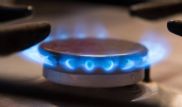istock burning gas ring stove on the stove 629358016