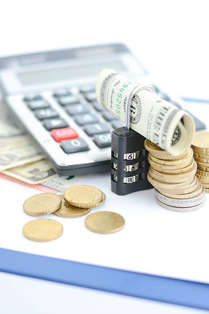 istock Secure your savings concept with cipher lock and money 629358028