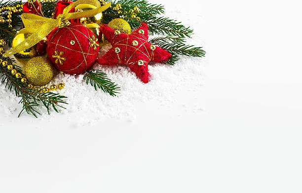 istock Christmas background  with golden beads and fir branches 629358256