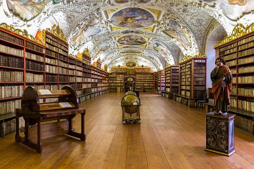 Prague, Czech Republic - October 23, 2016: Historical library of Strahov Monastery in Prague, Theological Hall, Czech Republic