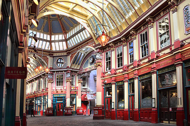 London, UK – March 19, 2011:  Leadenhall Market in Gracechurch Street which has a covered roof and sells mainly food products is a popular visitors attraction in the city centre