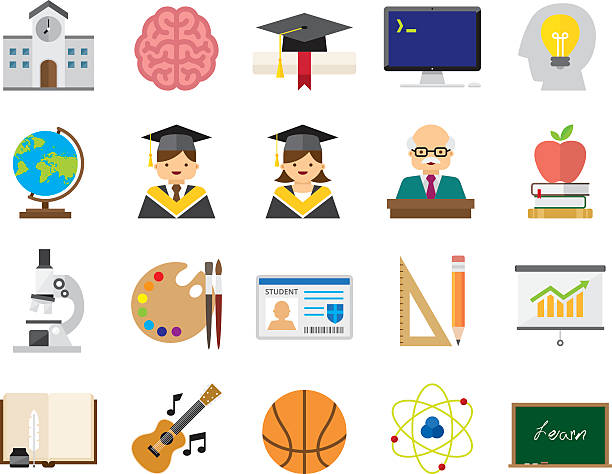 Set of 20 Flat Education icons (Kalaful series) 20 flat education theme icons. Each icon is carefully constructed according to 128x128 grids. university clipart stock illustrations