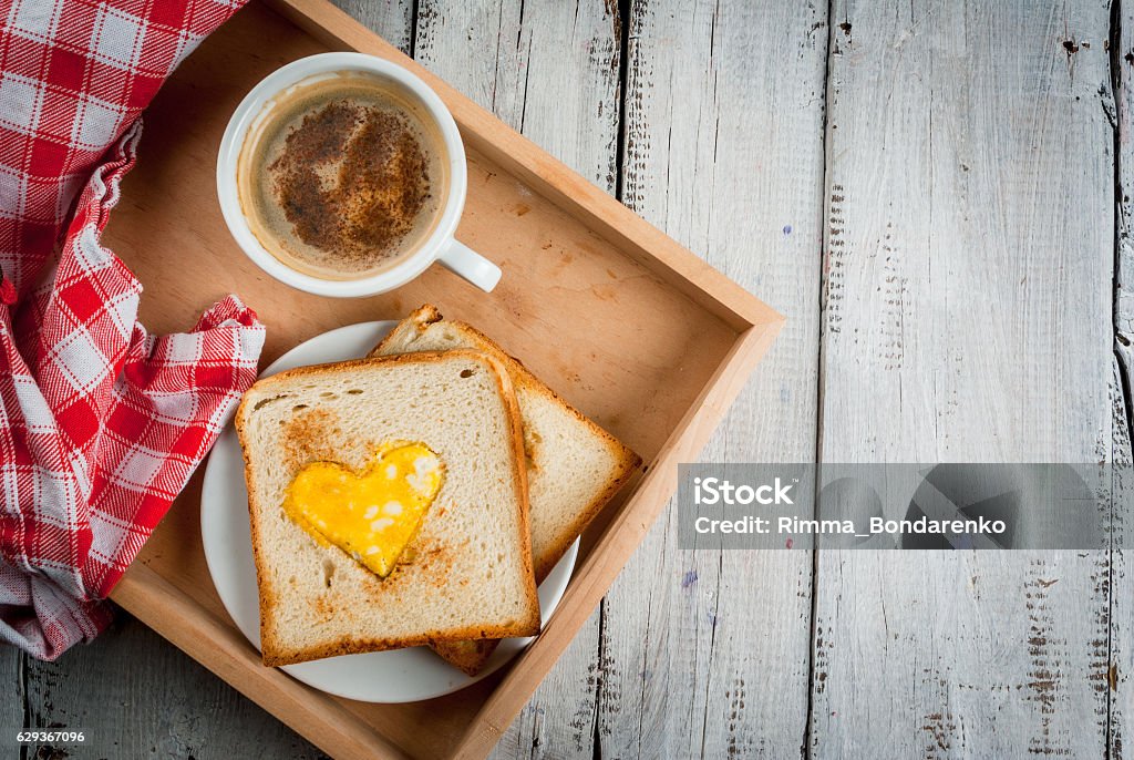 Idea for Valentine's day, romantic breakfast Idea for the celebration of Valentine's day Coffee - Drink Stock Photo