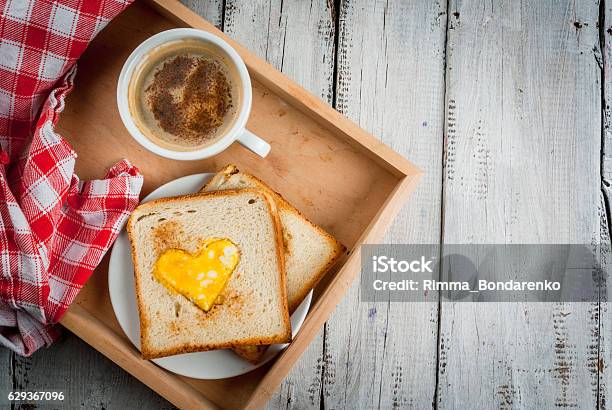 Idea For Valentines Day Romantic Breakfast Stock Photo - Download Image Now - Coffee - Drink, Toasted Bread, Cheese
