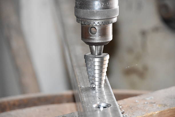 Close-up view of a metal drill
