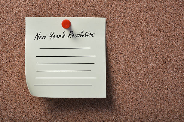 List of New Year's Resolutions List of New Year's Resolutions on bulletin board 2019 new year resolution stock pictures, royalty-free photos & images