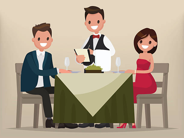 Young Couple Having Dinner In A Restaurant Stock Illustration - Download  Image Now - Waiter, Ordering, Menu - iStock