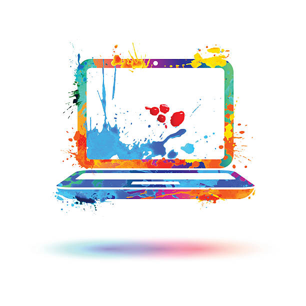 Laptop icon. Splash paint Laptop icon. Vector watercolor rainbow splash paint splash screen stock illustrations