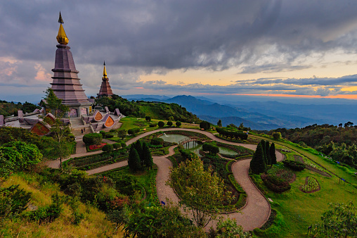 Landmark unseen in Chiangmai, Pagoda in Inthanon national park Thailand.