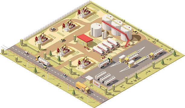 векторное изометрическое низкое поли-нефтяное месторождение - fuel tanker oil refueling fossil fuel stock illustrations