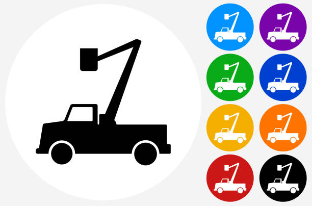 Electrician Truck Icon on Flat Color Circle Buttons Electrician Truck Icon on Flat Color Circle Buttons. This 100% royalty free vector illustration features the main icon pictured in black inside a white circle. The alternative color options in blue, green, yellow, red, purple, indigo, orange and black are on the right of the icon and are arranged in two vertical columns. indigo truck stock illustrations