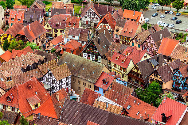 Aerial view of the historic Kaysersberg stock photo