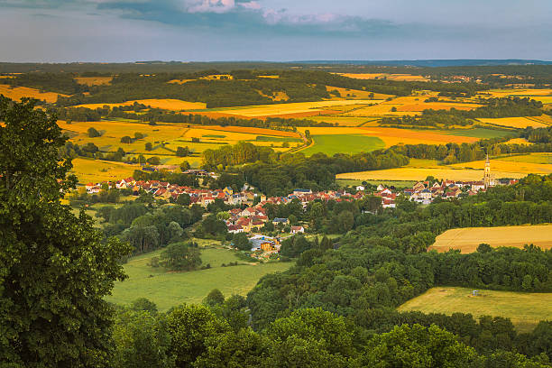 Picturesque valley at sunset. Burgundy, France stock photo