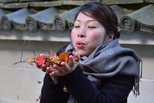Japanese girl at Tofuku-ji Temple stock photo